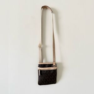 Michael Kors Crossbody Small Travel Bag in Brown and Tan Classic Logo